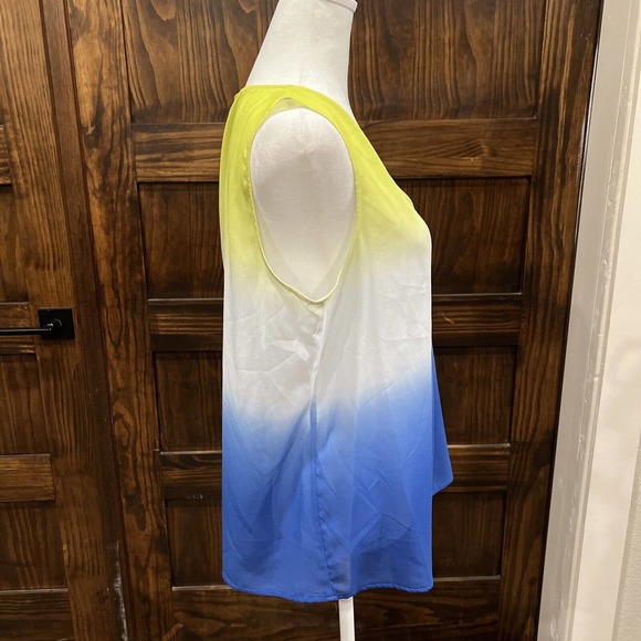 Liz Claiborne Shirt Women Small Lime Green Blue Colorblock V Neck Sheer Camisole - Picture 7 of 16
